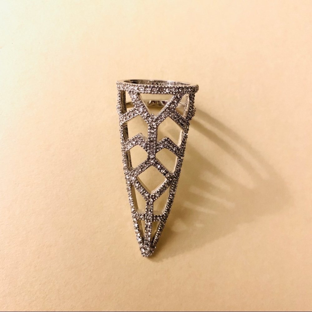 Silver BCBG Pyramid Pave Ring - 7